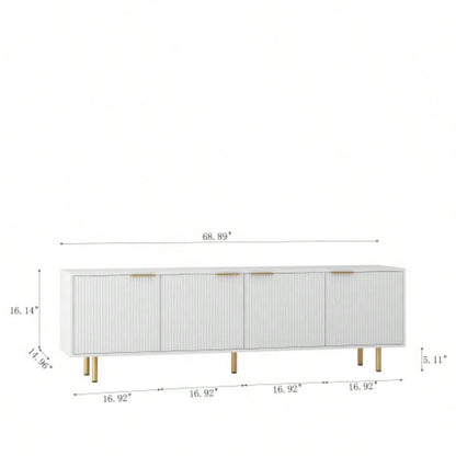 White Modern TV Stand Fluted 68, Entertainment Center with Storage Doors, TV Console Media Cabinet, 55+ Inch TV, Living Room