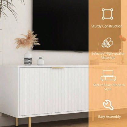 White Modern TV Stand Fluted 68, Entertainment Center with Storage Doors, TV Console Media Cabinet, 55+ Inch TV, Living Room