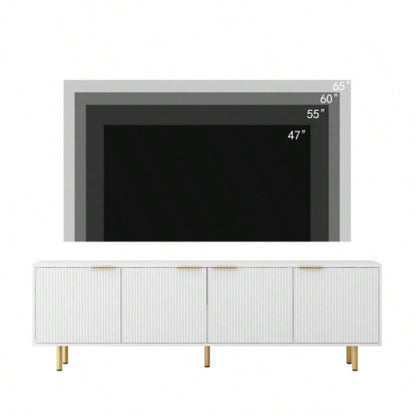 White Modern TV Stand Fluted 68, Entertainment Center with Storage Doors, TV Console Media Cabinet, 55+ Inch TV, Living Room