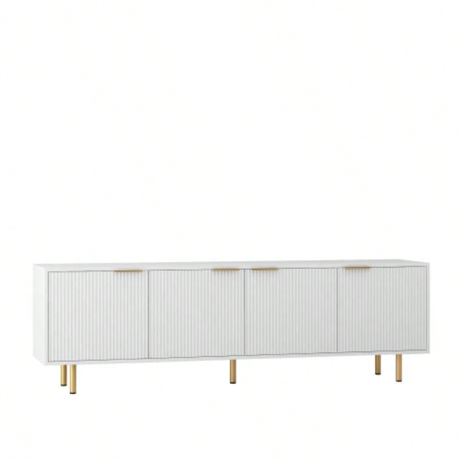 White Modern TV Stand Fluted 68, Entertainment Center with Storage Doors, TV Console Media Cabinet, 55+ Inch TV, Living Room