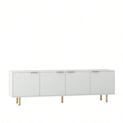 White Modern TV Stand Fluted 68, Entertainment Center with Storage Doors, TV Console Media Cabinet, 55+ Inch TV, Living Room