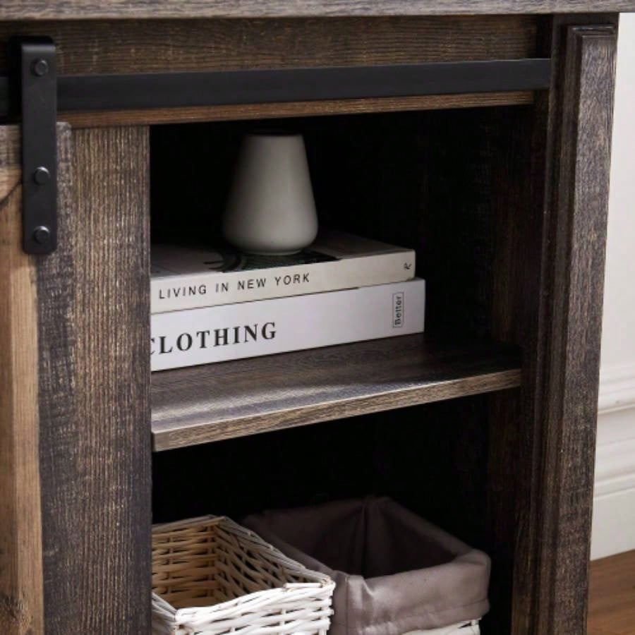 Media Console Table with Storage Cabinet, Mid style Entertainment TV Table, Multipurpose Sliding Door TV Cabinet Large Storage Space, 58.1115.79D*32.36H Antique brown