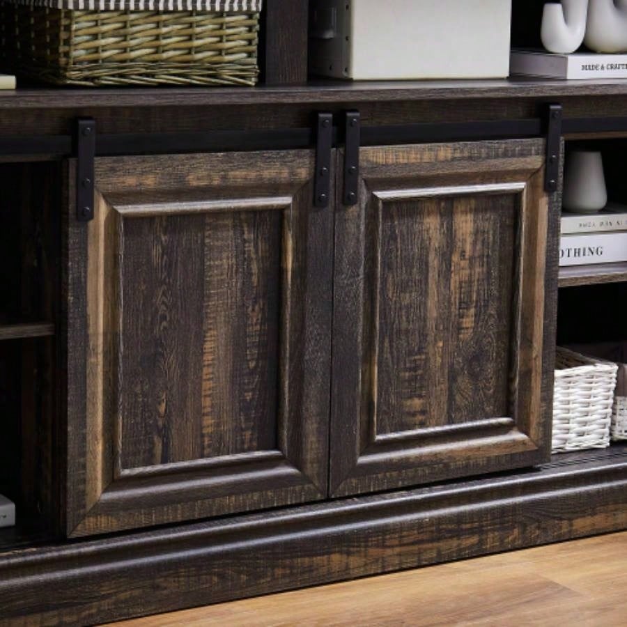 Media Console Table with Storage Cabinet, Mid style Entertainment TV Table, Multipurpose Sliding Door TV Cabinet Large Storage Space, 58.1115.79D*32.36H Antique brown