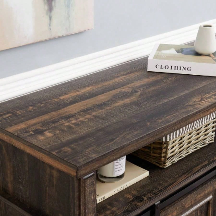 Media Console Table with Storage Cabinet, Mid style Entertainment TV Table, Multipurpose Sliding Door TV Cabinet Large Storage Space, 58.1115.79D*32.36H Antique brown