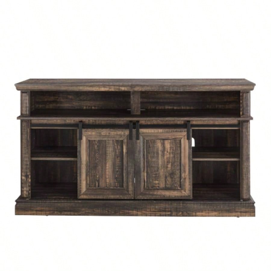 Media Console Table with Storage Cabinet, Mid style Entertainment TV Table, Multipurpose Sliding Door TV Cabinet Large Storage Space, 58.1115.79D*32.36H Antique brown