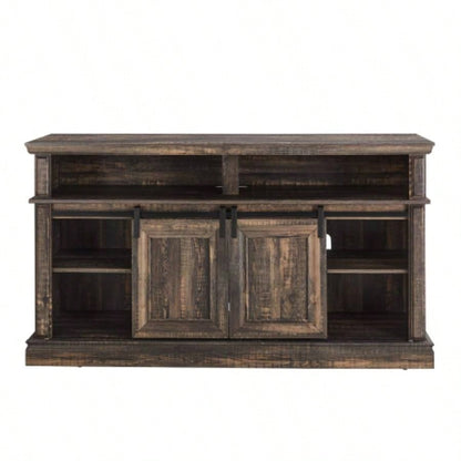 Media Console Table with Storage Cabinet, Mid style Entertainment TV Table, Multipurpose Sliding Door TV Cabinet Large Storage Space, 58.1115.79D*32.36H Antique brown