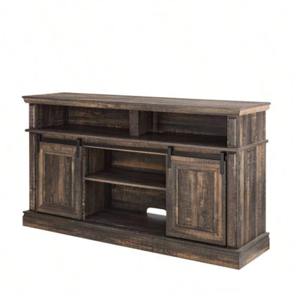 Media Console Table with Storage Cabinet, Mid style Entertainment TV Table, Multipurpose Sliding Door TV Cabinet Large Storage Space, 58.1115.79D*32.36H Antique brown