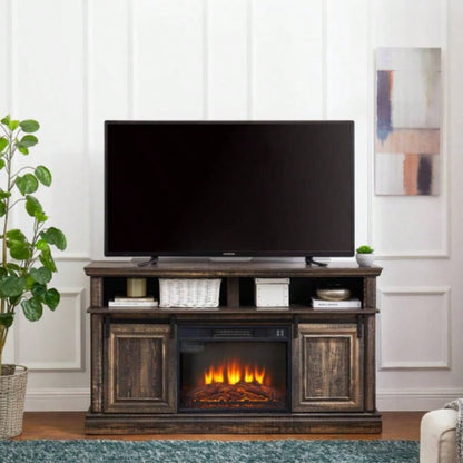 Media Console Table with Storage Cabinet, Mid style Entertainment TV Table, Multipurpose Sliding Door TV Cabinet Large Storage Space, 58.1115.79D*32.36H Antique brown