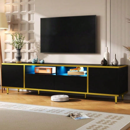 U - Can 70.9 Modern TV Stand TVs up to 80 Inches, Entertainment Center with 2 Shelves and LED Lights, TV Storage Cabinet with 2 Drawers, 2 Cabinets and Metal Living room