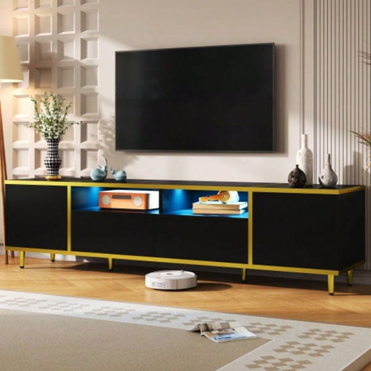 U - Can 70.9 Modern TV Stand TVs up to 80 Inches, Entertainment Center with 2 Shelves and LED Lights, TV Storage Cabinet with 2 Drawers, 2 Cabinets and Metal Living room