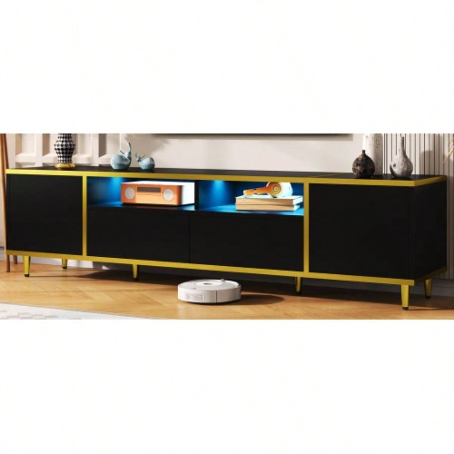 U - Can 70.9 Modern TV Stand TVs up to 80 Inches, Entertainment Center with 2 Shelves and LED Lights, TV Storage Cabinet with 2 Drawers, 2 Cabinets and Metal Living room