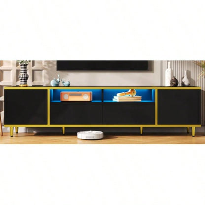 U - Can 70.9 Modern TV Stand TVs up to 80 Inches, Entertainment Center with 2 Shelves and LED Lights, TV Storage Cabinet with 2 Drawers, 2 Cabinets and Metal Living room