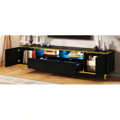 U - Can 70.9 Modern TV Stand TVs up to 80 Inches, Entertainment Center with 2 Shelves and LED Lights, TV Storage Cabinet with 2 Drawers, 2 Cabinets and Metal Living room