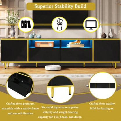 U - Can 70.9 Modern TV Stand TVs up to 80 Inches, Entertainment Center with 2 Shelves and LED Lights, TV Storage Cabinet with 2 Drawers, 2 Cabinets and Metal Living room