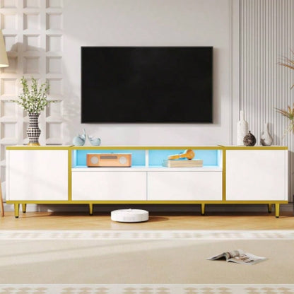 U - Can 70.9 Modern TV Stand TVs up to 80 Inches, Entertainment Center with 2 Shelves and LED Lights, TV Storage Cabinet with 2 Drawers, 2 Cabinets and Metal Living room