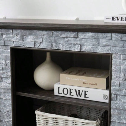 Mantel Stone TV Media Stand with with Faux Stacked Stone Surround, Modern Entertainment Console with Open Storage Space, 58.3115.39D*26.06H