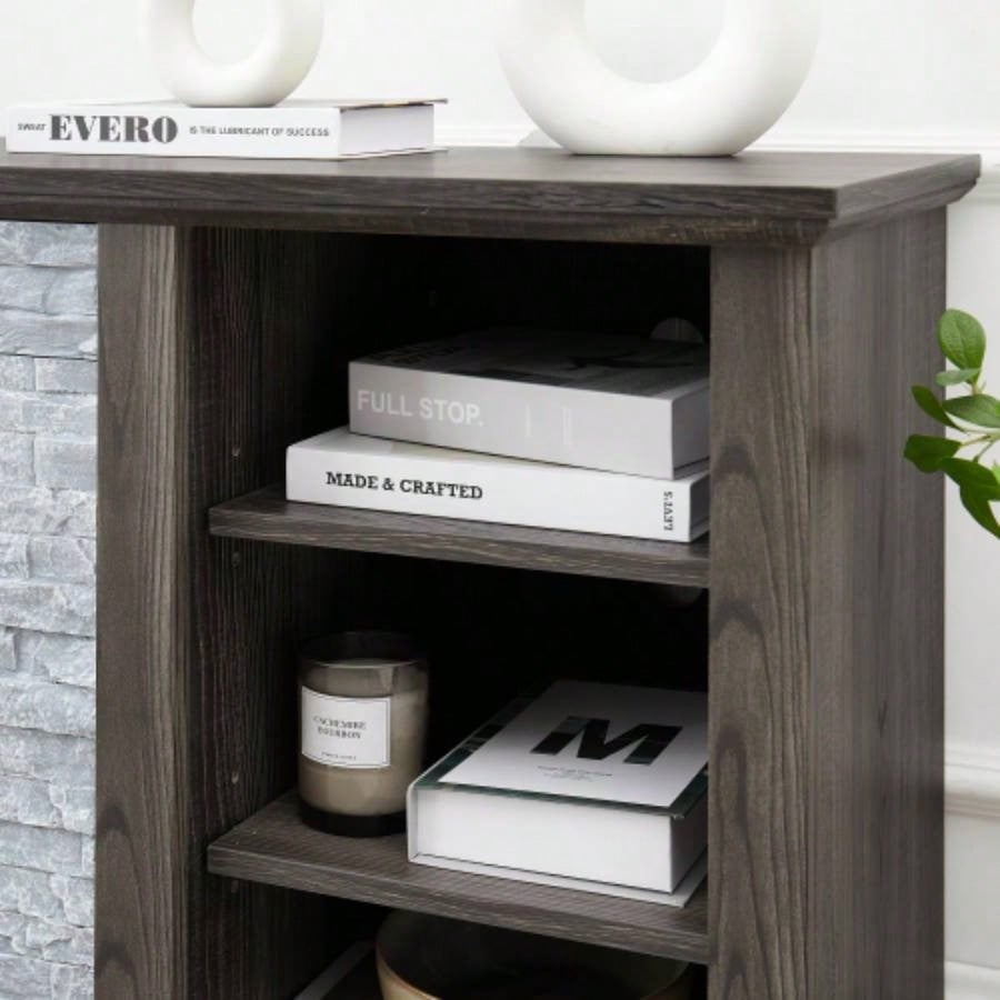 Mantel Stone TV Media Stand with with Faux Stacked Stone Surround, Modern Entertainment Console with Open Storage Space, 58.3115.39D*26.06H