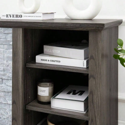 Mantel Stone TV Media Stand with with Faux Stacked Stone Surround, Modern Entertainment Console with Open Storage Space, 58.3115.39D*26.06H
