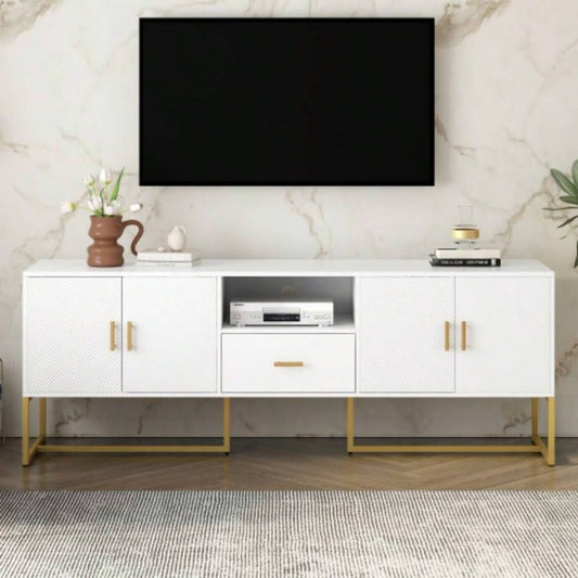 U - Can Modern TV Stand TV up to 70 Inches, TV Cabinet with 1 Drawer, 2 Cabinets and Metal, Handles and Anti - tip Device Living room
