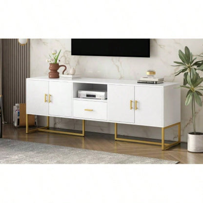U - Can Modern TV Stand TV up to 70 Inches, TV Cabinet with 1 Drawer, 2 Cabinets and Metal, Handles and Anti - tip Device Living room