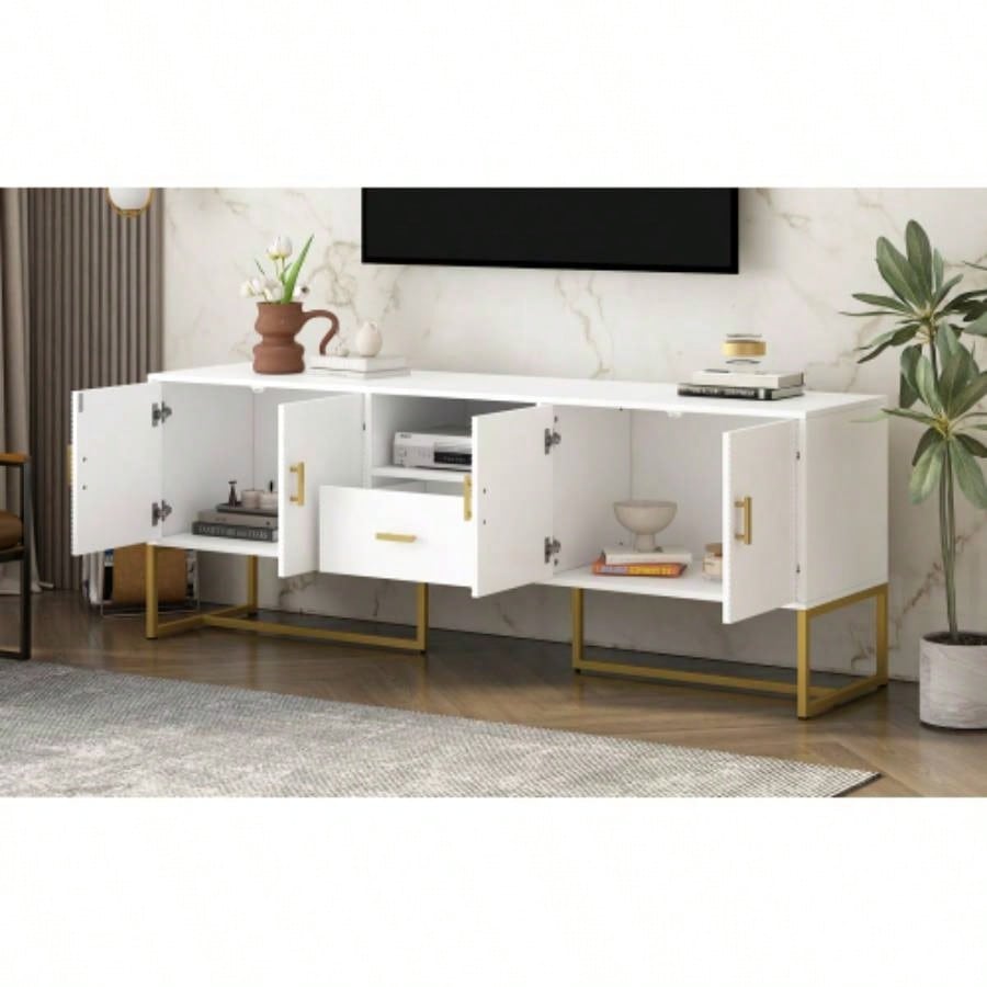 U - Can Modern TV Stand TV up to 70 Inches, TV Cabinet with 1 Drawer, 2 Cabinets and Metal, Handles and Anti - tip Device Living room