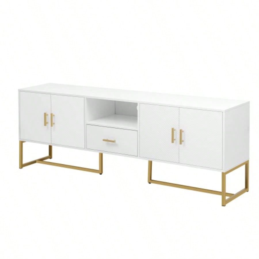 U - Can Modern TV Stand TV up to 70 Inches, TV Cabinet with 1 Drawer, 2 Cabinets and Metal, Handles and Anti - tip Device Living room