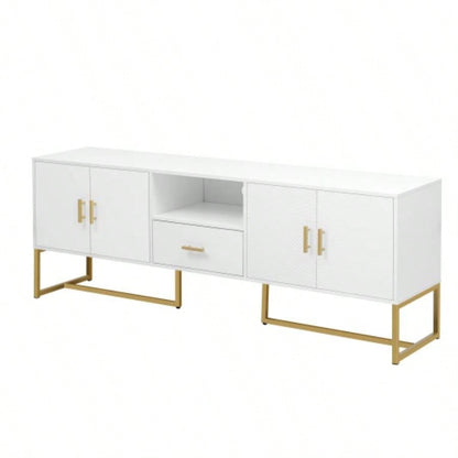 U - Can Modern TV Stand TV up to 70 Inches, TV Cabinet with 1 Drawer, 2 Cabinets and Metal, Handles and Anti - tip Device Living room