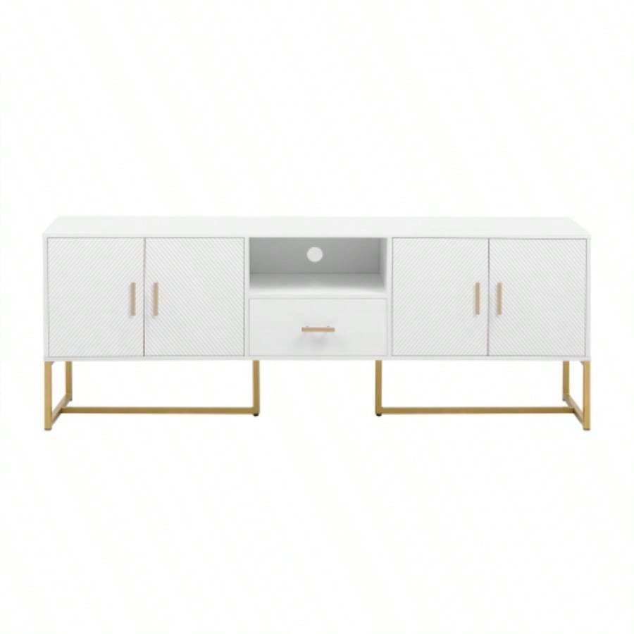 U - Can Modern TV Stand TV up to 70 Inches, TV Cabinet with 1 Drawer, 2 Cabinets and Metal, Handles and Anti - tip Device Living room