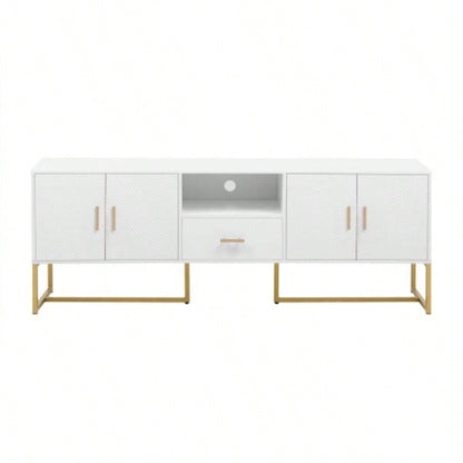 U - Can Modern TV Stand TV up to 70 Inches, TV Cabinet with 1 Drawer, 2 Cabinets and Metal, Handles and Anti - tip Device Living room