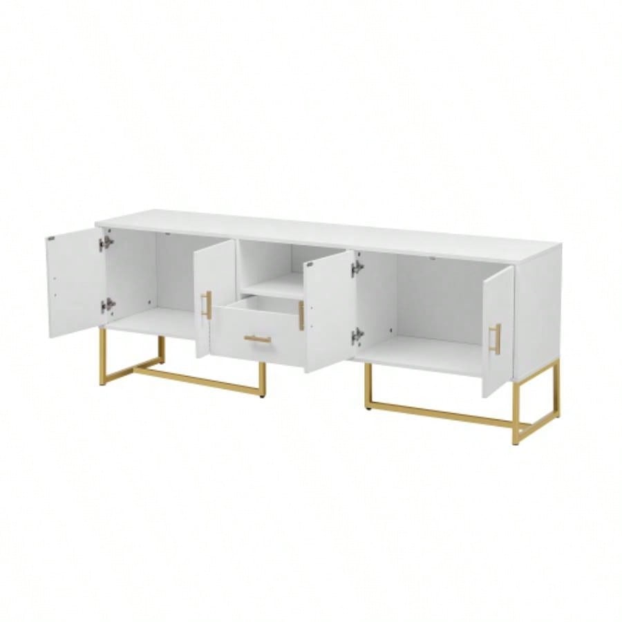 U - Can Modern TV Stand TV up to 70 Inches, TV Cabinet with 1 Drawer, 2 Cabinets and Metal, Handles and Anti - tip Device Living room