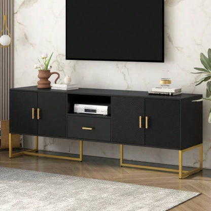 U - Can Modern TV Stand TV up to 70 Inches, TV Cabinet with 1 Drawer, 2 Cabinets and Metal, Handles and Anti - tip Device Living room