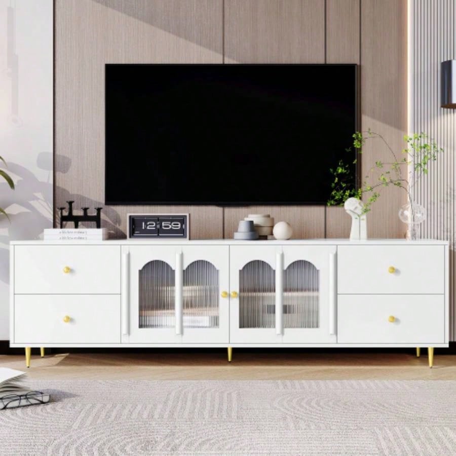 U - Can Modern TV Stand TV up to 70 Inches, TV Cabinet with 1 Drawer, 2 Cabinets and Metal, Handles and Anti - tip Device Living room