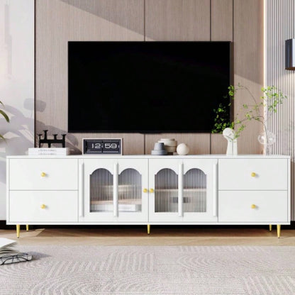 U - Can Modern TV Stand TV up to 70 Inches, TV Cabinet with 1 Drawer, 2 Cabinets and Metal, Handles and Anti - tip Device Living room