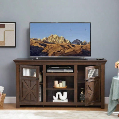 2 Doors Cabinet Farmhouse Cabinet, Farmhouse TV Stand Barn Design, Modern Farmhouse TV Media Stand, Large Barn Inspired Home Entertainment Console, Espresso, 60.2315.35D*31. H