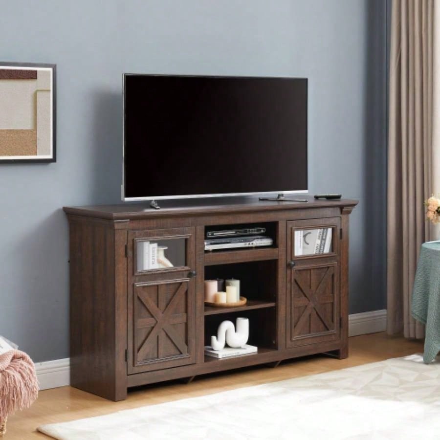 2 Doors Cabinet Farmhouse Cabinet, Farmhouse TV Stand Barn Design, Modern Farmhouse TV Media Stand, Large Barn Inspired Home Entertainment Console, Espresso, 60.2315.35D*31. H