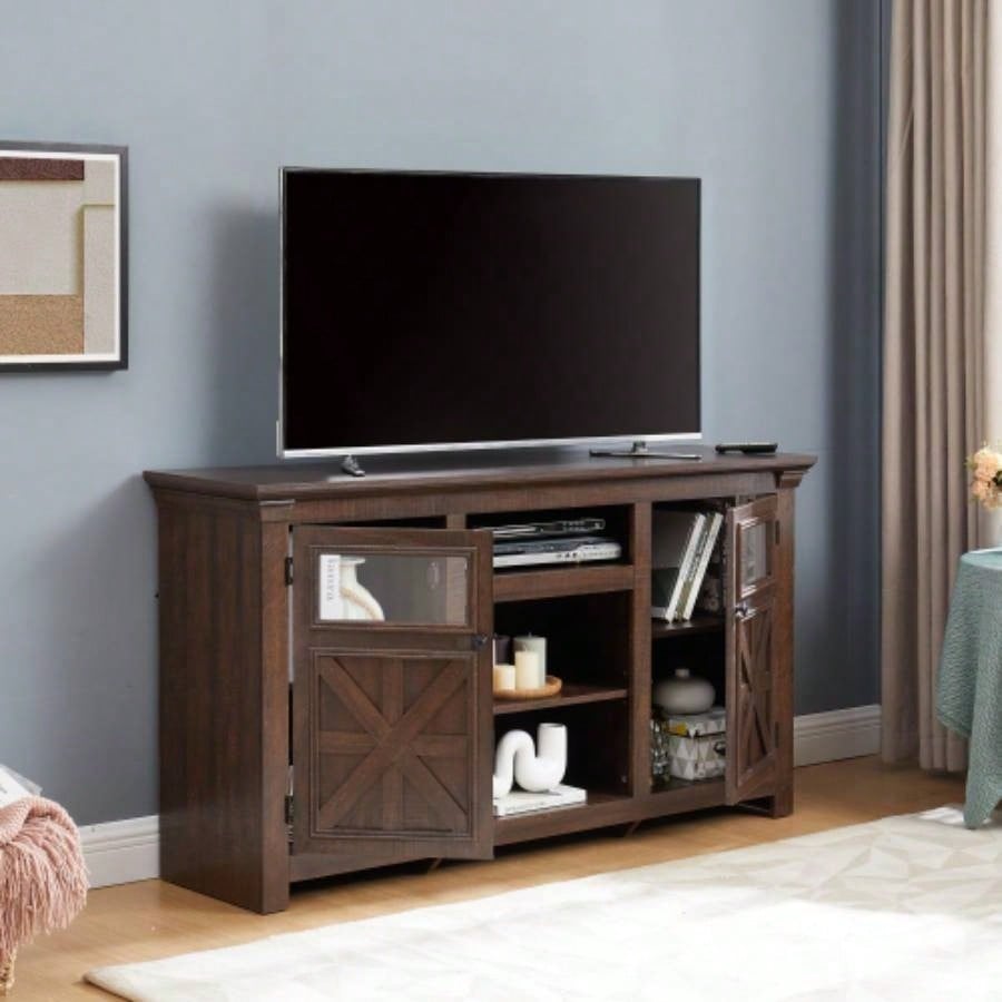 2 Doors Cabinet Farmhouse Cabinet, Farmhouse TV Stand Barn Design, Modern Farmhouse TV Media Stand, Large Barn Inspired Home Entertainment Console, Espresso, 60.2315.35D*31. H