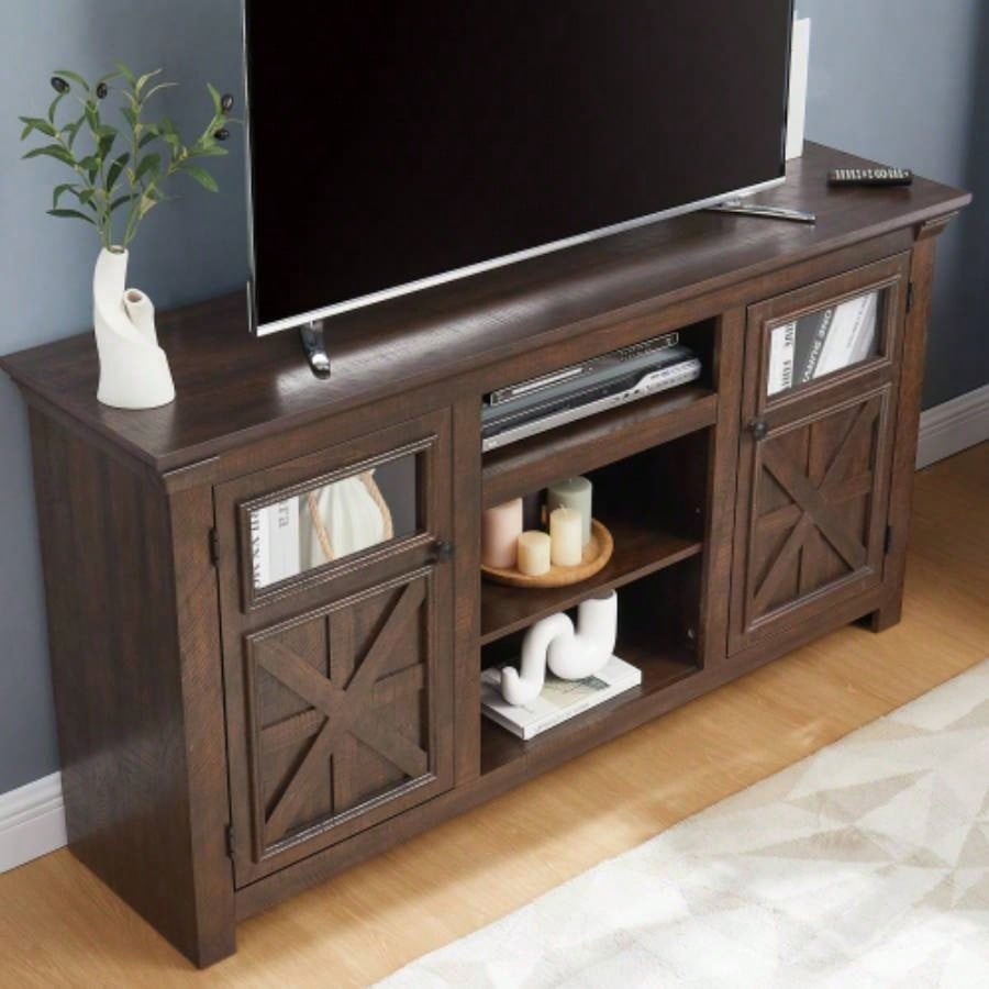2 Doors Cabinet Farmhouse Cabinet, Farmhouse TV Stand Barn Design, Modern Farmhouse TV Media Stand, Large Barn Inspired Home Entertainment Console, Espresso, 60.2315.35D*31. H