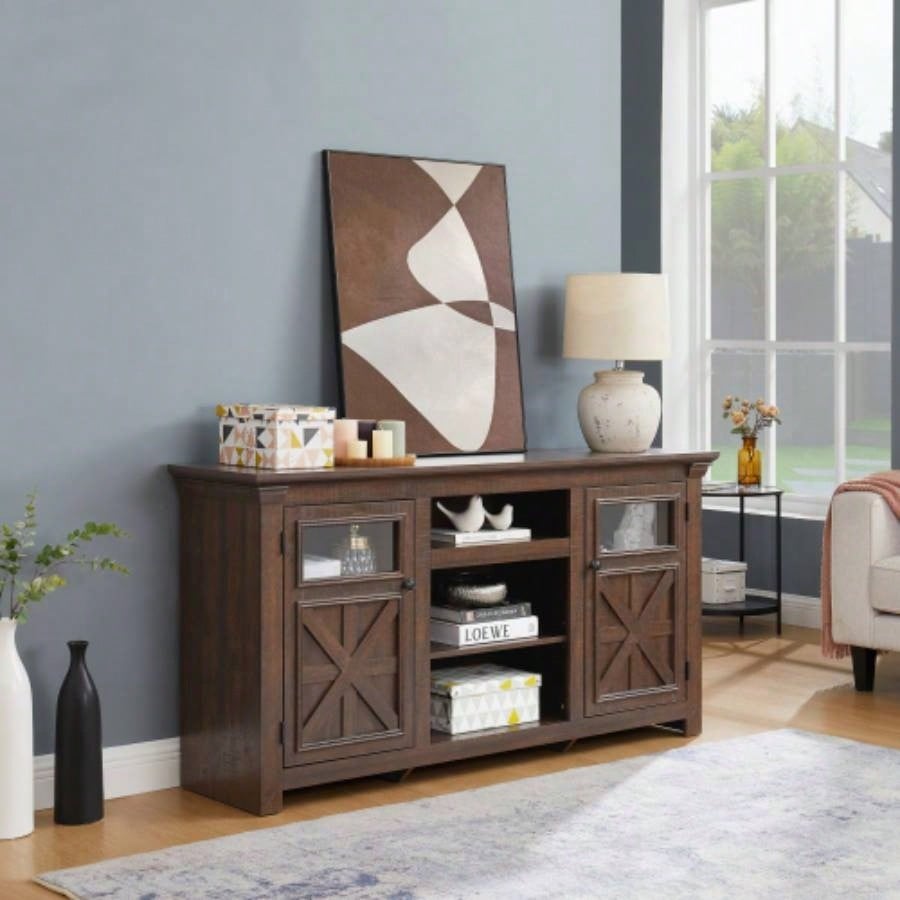 2 Doors Cabinet Farmhouse Cabinet, Farmhouse TV Stand Barn Design, Modern Farmhouse TV Media Stand, Large Barn Inspired Home Entertainment Console, Espresso, 60.2315.35D*31. H