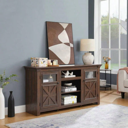 2 Doors Cabinet Farmhouse Cabinet, Farmhouse TV Stand Barn Design, Modern Farmhouse TV Media Stand, Large Barn Inspired Home Entertainment Console, Espresso, 60.2315.35D*31. H