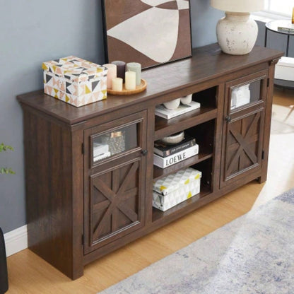 2 Doors Cabinet Farmhouse Cabinet, Farmhouse TV Stand Barn Design, Modern Farmhouse TV Media Stand, Large Barn Inspired Home Entertainment Console, Espresso, 60.2315.35D*31. H