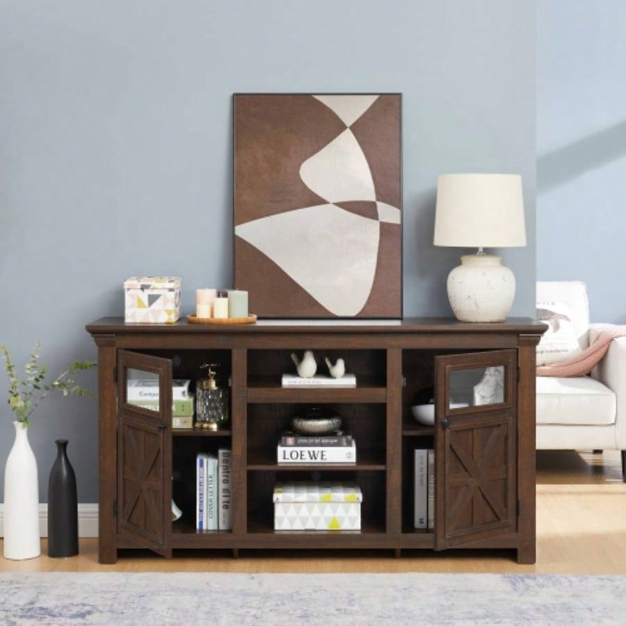 2 Doors Cabinet Farmhouse Cabinet, Farmhouse TV Stand Barn Design, Modern Farmhouse TV Media Stand, Large Barn Inspired Home Entertainment Console, Espresso, 60.2315.35D*31. H