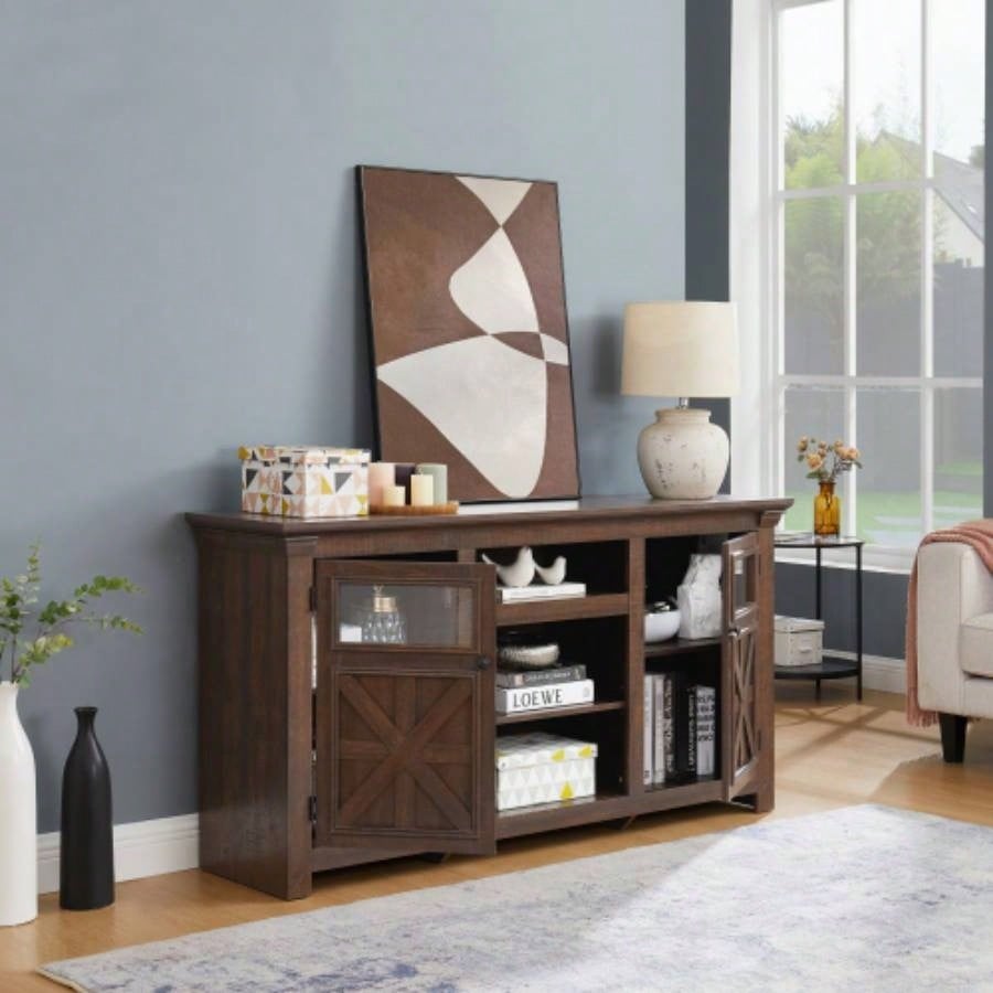 2 Doors Cabinet Farmhouse Cabinet, Farmhouse TV Stand Barn Design, Modern Farmhouse TV Media Stand, Large Barn Inspired Home Entertainment Console, Espresso, 60.2315.35D*31. H