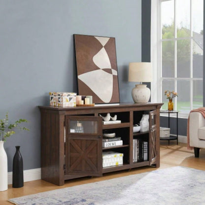 2 Doors Cabinet Farmhouse Cabinet, Farmhouse TV Stand Barn Design, Modern Farmhouse TV Media Stand, Large Barn Inspired Home Entertainment Console, Espresso, 60.2315.35D*31. H