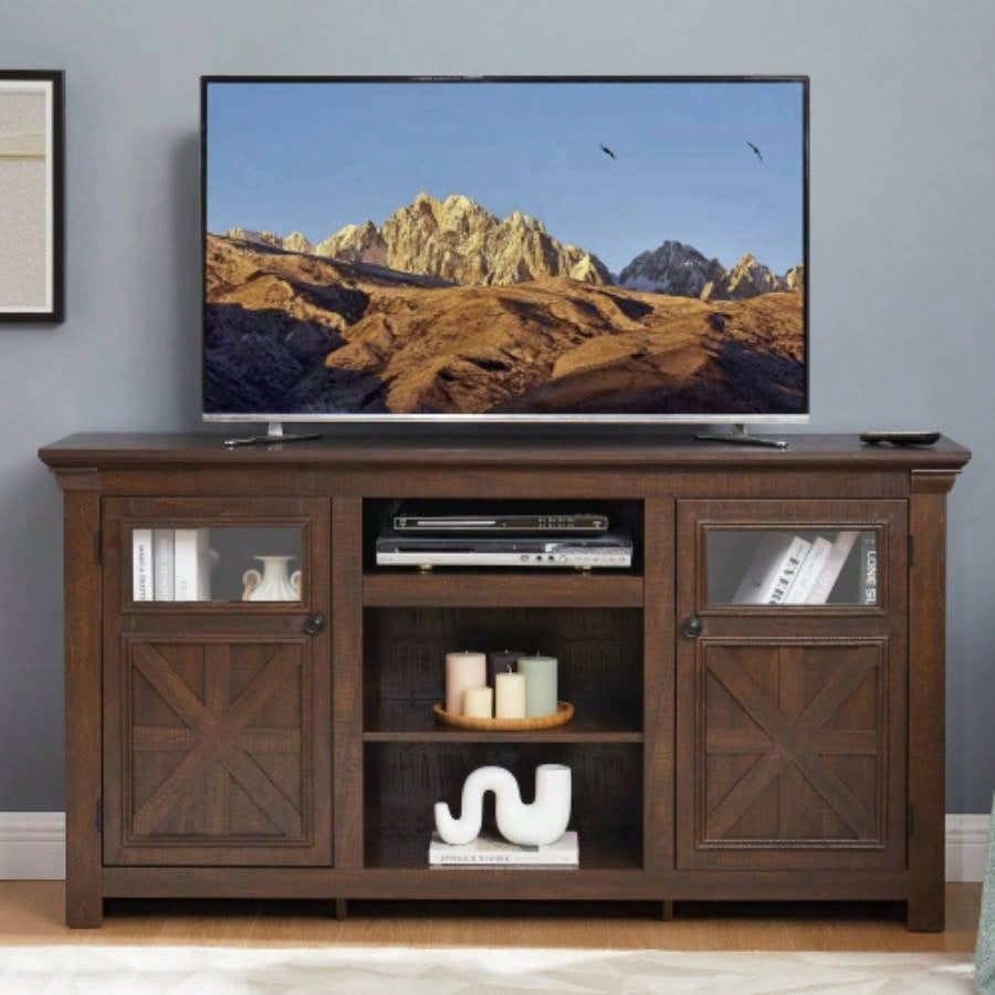 2 Doors Cabinet Farmhouse Cabinet, Farmhouse TV Stand Barn Design, Modern Farmhouse TV Media Stand, Large Barn Inspired Home Entertainment Console, Espresso, 60.2315.35D*31. H