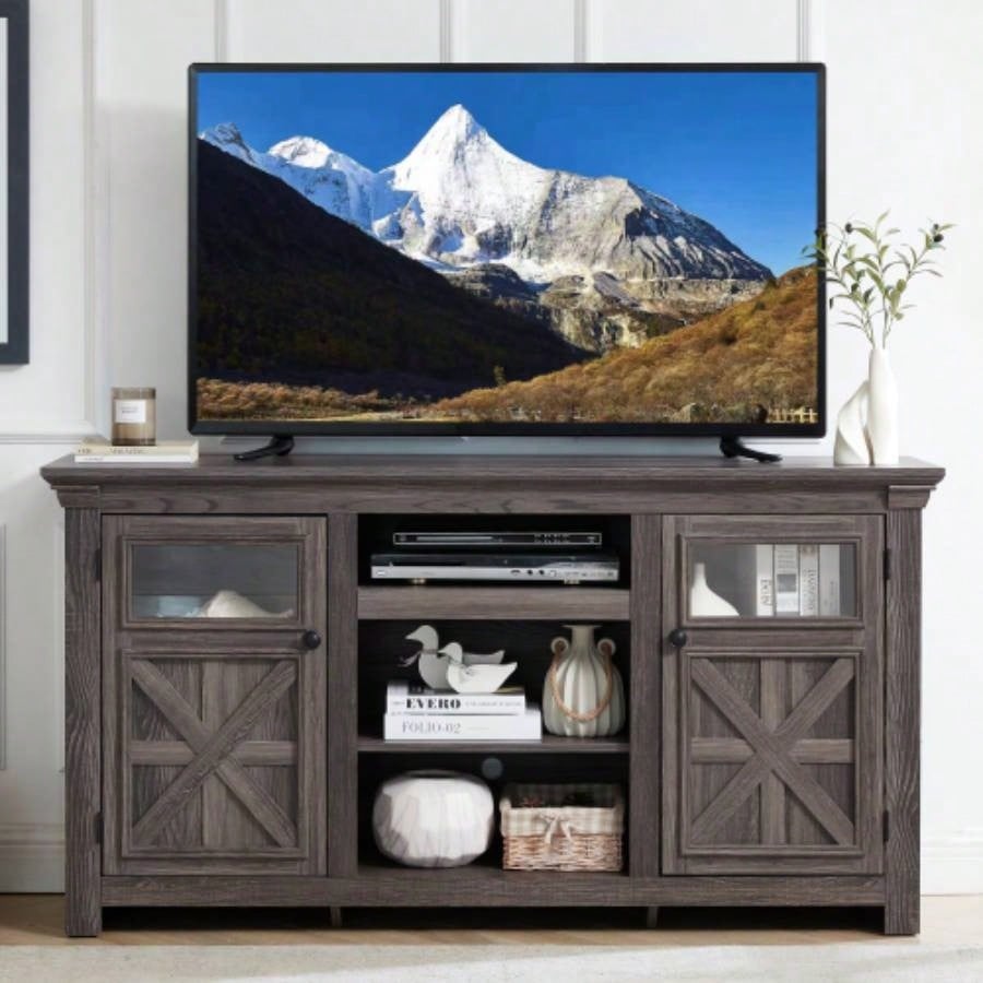 2 Doors Cabinet Farmhouse Cabinet, Farmhouse TV Stand Barn Design, Modern Farmhouse TV Media Stand, Large Barn Inspired Home Entertainment Console, Espresso, 60.2315.35D*31. H