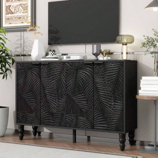 U - Can 47.2 Modern TV Stand, Entertainment Center Media Console with 2 Spacious Storage Space, Solid Wood and Anti - tip Device Living room, Up to 43