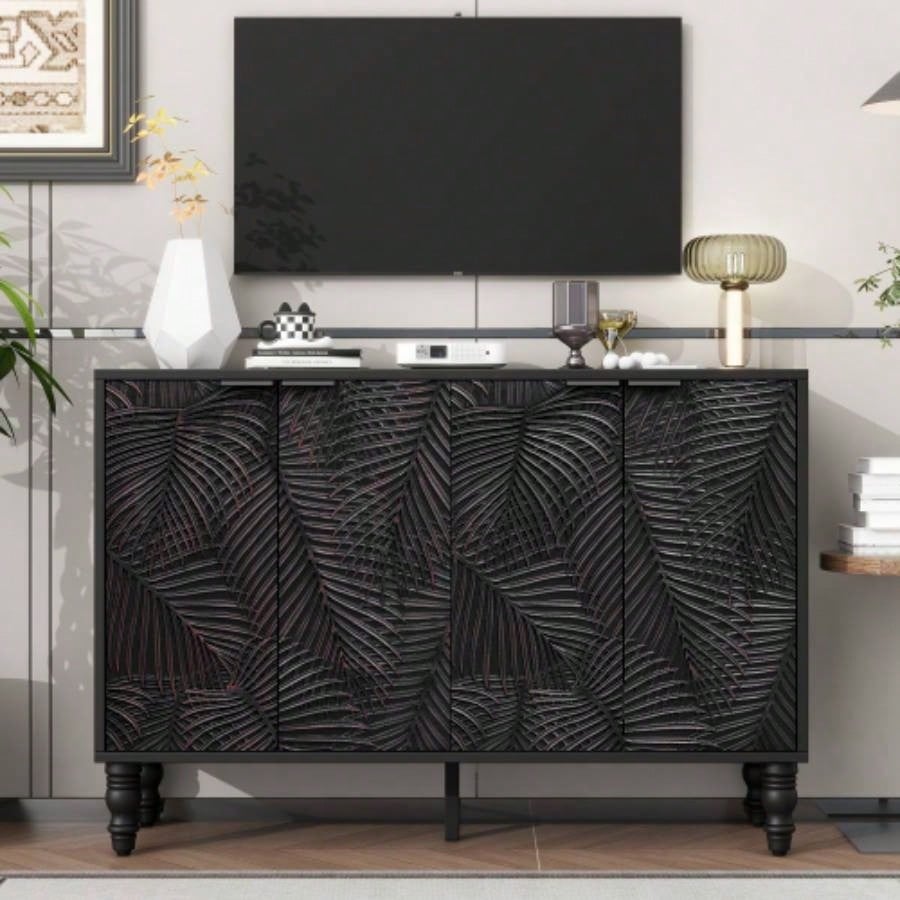 U - Can 47.2 Modern TV Stand, Entertainment Center Media Console with 2 Spacious Storage Space, Solid Wood and Anti - tip Device Living room, Up to 43