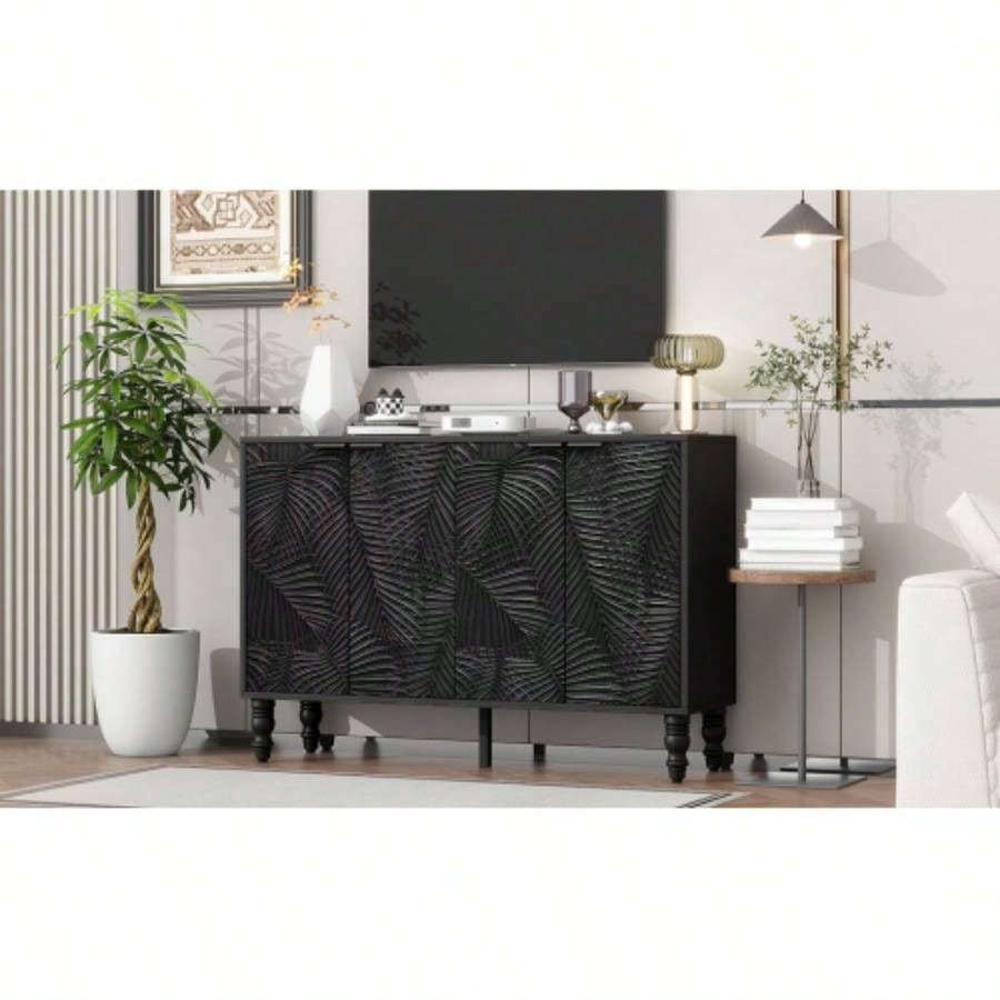 U - Can 47.2 Modern TV Stand, Entertainment Center Media Console with 2 Spacious Storage Space, Solid Wood and Anti - tip Device Living room, Up to 43