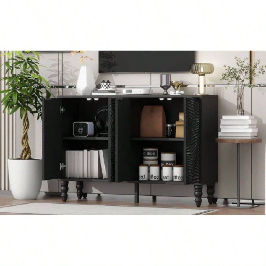 U - Can 47.2 Modern TV Stand, Entertainment Center Media Console with 2 Spacious Storage Space, Solid Wood and Anti - tip Device Living room, Up to 43