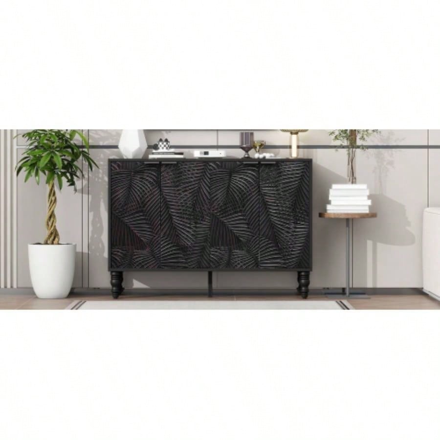 U - Can 47.2 Modern TV Stand, Entertainment Center Media Console with 2 Spacious Storage Space, Solid Wood and Anti - tip Device Living room, Up to 43